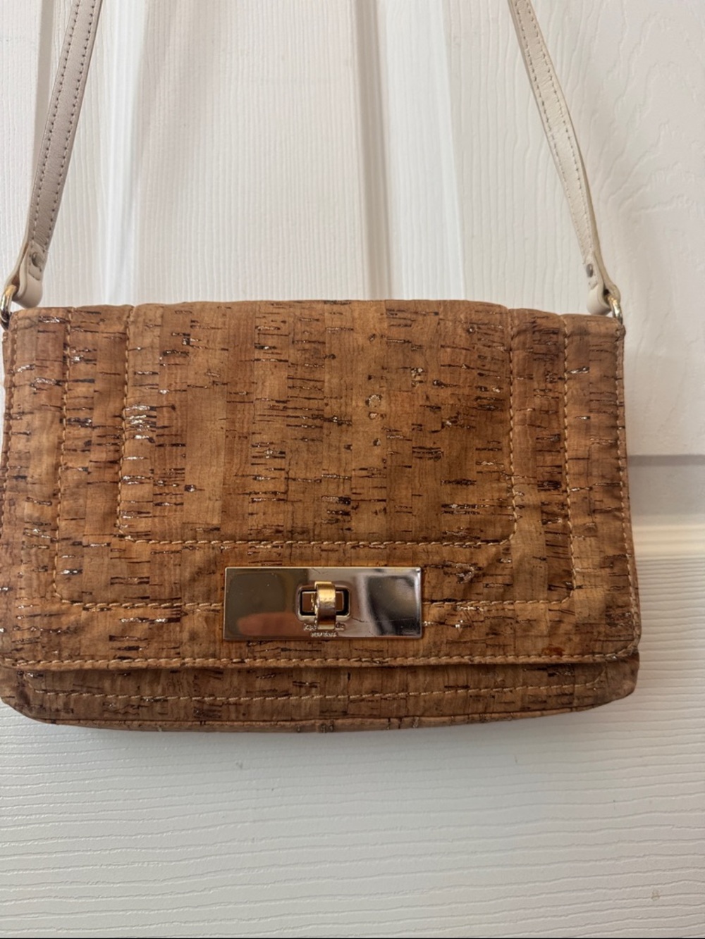 Kate Spade New York Bay Terrace Kristie Cork Crossbody Bag Purse White Gold